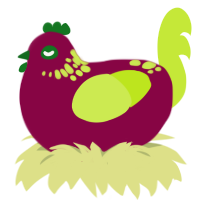 Oxalis, a maroon and lime chicken with a neck-speckle pattern