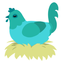 pants, a aqua and turquoise chicken with a head pattern