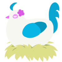 Mallow, a white and cerulean chicken