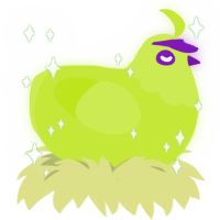 fluorescent, a lime chicken with a head pattern