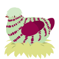 Half-Peeled Apple, a gluppy and maroon chicken with a bar pattern