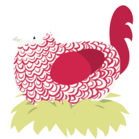 Crism, a white and crimson chicken with a double-lace pattern