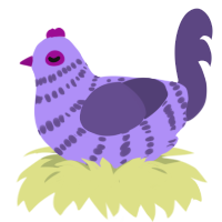 Raphael, a lilac and overcast chicken with a bar pattern