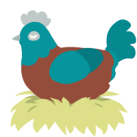 Statue of Liberty, a russet and teal chicken with a head pattern