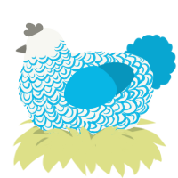 A white and cerulean chicken with a double-lace pattern