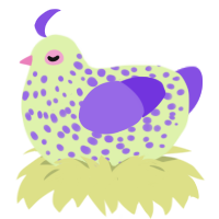 Ghoul, a apple and blurple chicken with a speckle pattern