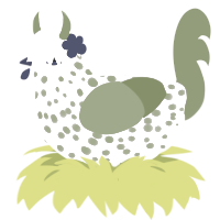 A rose and chartreuse chicken with a speckle pattern