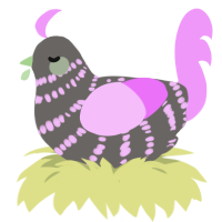 A grey and lavender chicken with a bar pattern