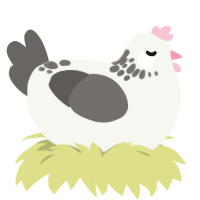 A white and grey chicken with a neck-speckle pattern