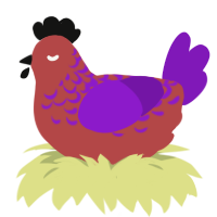 A red and violet chicken with a half-lace pattern