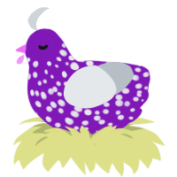 A violet and mist chicken with a speckle pattern