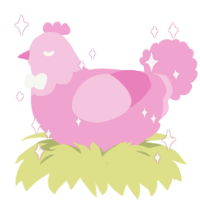 Pinky Jr II, a pink chicken with a head pattern