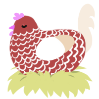 A red and cream chicken with a lace pattern
