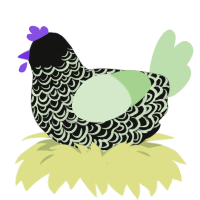 commune with nature, a black and gluppy chicken with a double-lace pattern