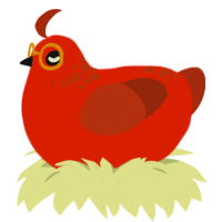 Nick, a vermilion and russet chicken with a neck-speckle pattern