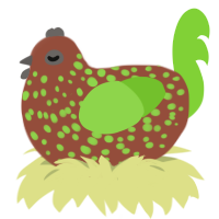 Picket fence, a russet and grass chicken with a speckle pattern