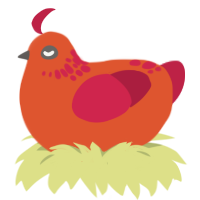 A vermilion and crimson chicken with a neck-speckle pattern