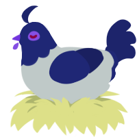 A silver and navy chicken with a head pattern