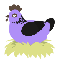 Soft Goth, a lilac and sable chicken with a neck-speckle pattern