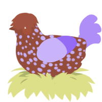 Charilie, a russet and lilac chicken with a speckle pattern