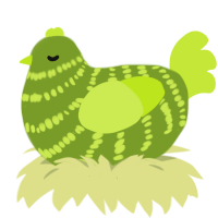A chartreuse and lime chicken with a bar pattern