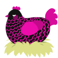 Yuni, a black and fuchsia chicken with a lace pattern
