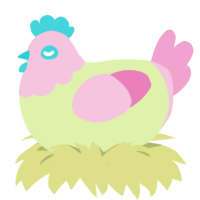 A apple and pink chicken with a head pattern