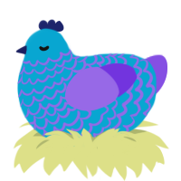 A cerulean and blurple chicken with a lace pattern