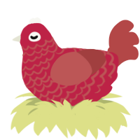 A crimson and red chicken with a lace pattern