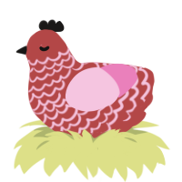 A red and pink chicken with a lace pattern