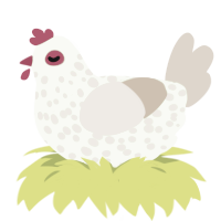 spring, a apple and beige chicken with a speckle pattern
