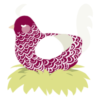 Velvet, a maroon and white chicken with a double-lace pattern