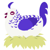 Snowberry, a white and indigo chicken with a half-lace pattern
