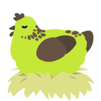 kiwi, a lime and bark chicken with a neck-speckle pattern