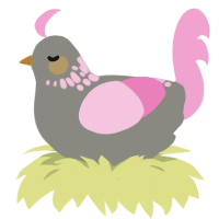 A ash and pink chicken with a neck-speckle pattern