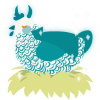 plate, a white and teal chicken with a double-lace pattern