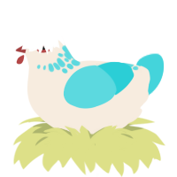 blue cheese, a cream and aqua chicken with a neck-speckle pattern