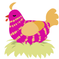 A fuchsia and honey chicken with a bar pattern