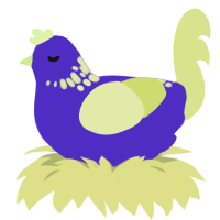 A indigo and lemon chicken with a neck-speckle pattern