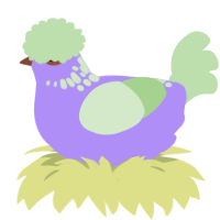 A lilac and gluppy chicken with a neck-speckle pattern