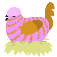 A lavender and ochre chicken with a bar pattern