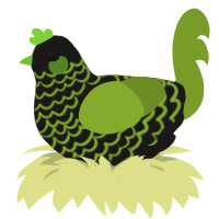A sable and chartreuse chicken with a lace pattern