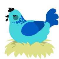 A aqua and ultramarine chicken with a neck-speckle pattern