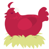 A crimson chicken with a neck-speckle pattern