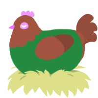 dirt, a viridian and russet chicken with a head pattern