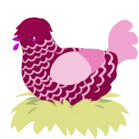 Love Child, a maroon and pink chicken with a lace pattern