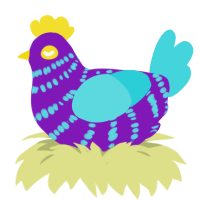 Lil Grape, a violet and aqua chicken with a bar pattern