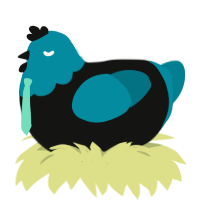Mikuo, a black and sea chicken with a head pattern