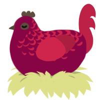 A maroon and crimson chicken with a half-lace pattern