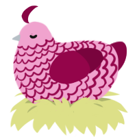 Gabriella, a pink and maroon chicken with a lace pattern